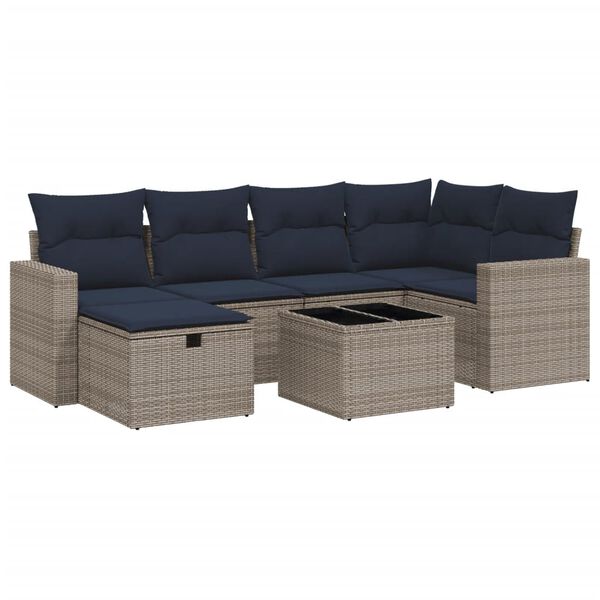 vidaXL 6-tlg. Garten-Sofagarnitur mit Kissen Grau Poly Rattan