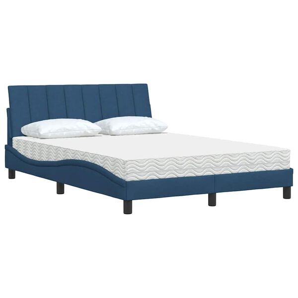 vidaXL Bett mit Matratze "Hanko" Blau 140x200 cm Stoff
