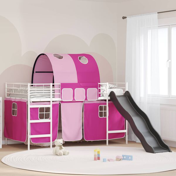 vidaXL Kinder-Etagenbett Wei&szlig; und Rosa 79,5 x 200 cm Metall