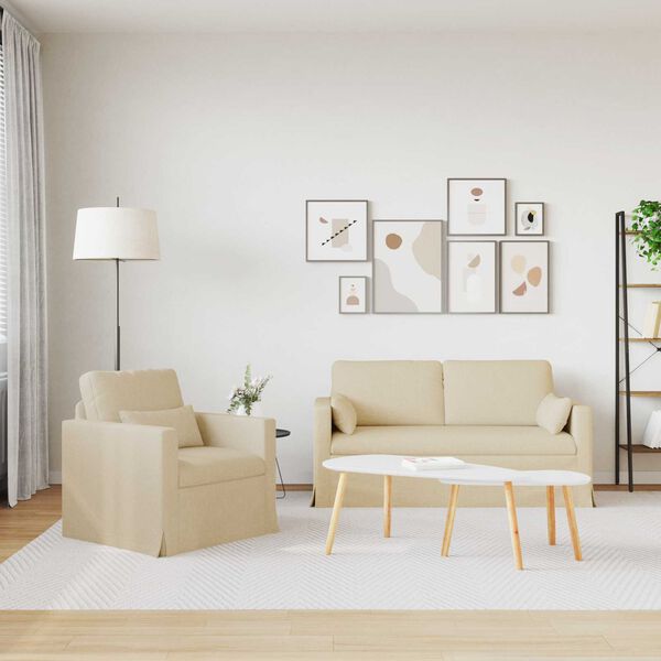 vidaXL Sofa 140cm 2 pcs Creme Metall