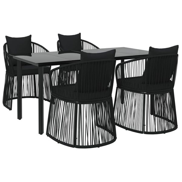 vidaXL 5-tlg. Garten-Essgruppe mit Kissen Schwarz PVC Rattan