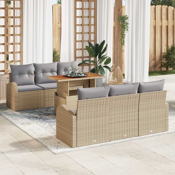 vidaXL Garten-Sofa-Set mit Speicher 7 pcs Beige Poly Rattan