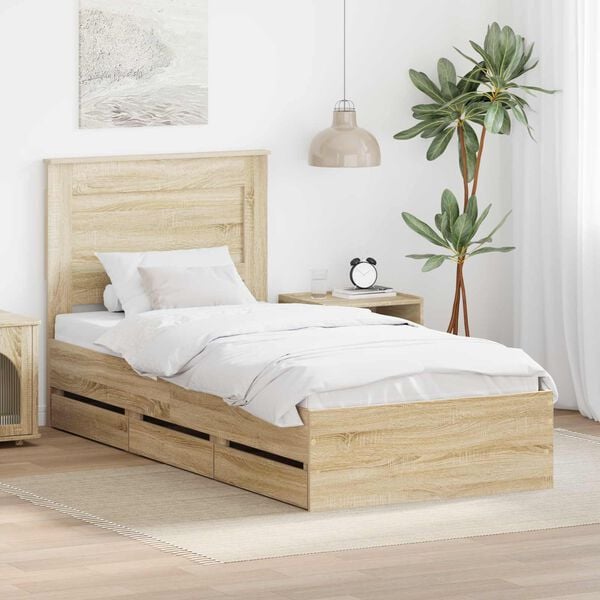 vidaXL Bettrahmen Sonoma-Eiche 90 x 190 cm Ingenieurs Holz
