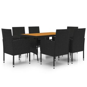 vidaXL 7-tlg. Garten-Essgruppe Poly Rattan Schwarz