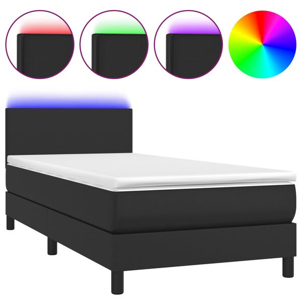 vidaXL Boxspringbett mit Matratze & LED Schwarz 90x200 cm Kunstleder