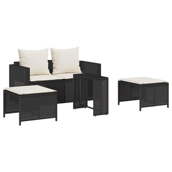 vidaXL 5-tlg. Garten-Sofagarnitur Kissen Stapelbar Schwarz Poly Rattan