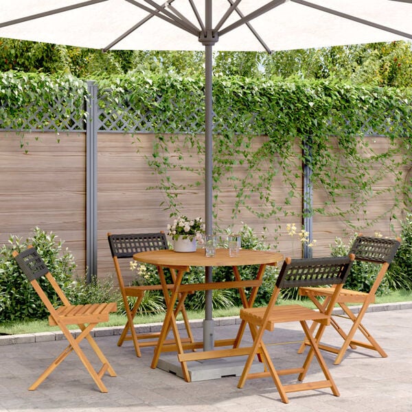 vidaXL 5-tlg. Garten-Essgruppe Schwarz Poly Rattan und Massivholz