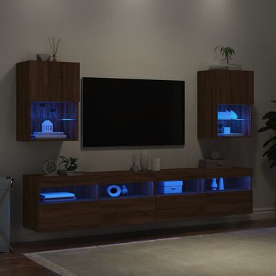 vidaXL TV-Schränke mit LED-Leuchten 2 Stk. Braun Eichen-Optik