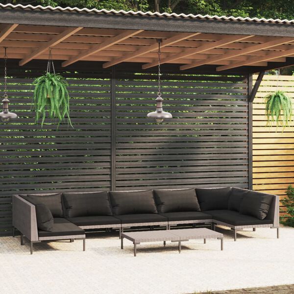 vidaXL 8-tlg. Garten-Lounge-Set mit Kissen Poly Rattan Dunkelgrau