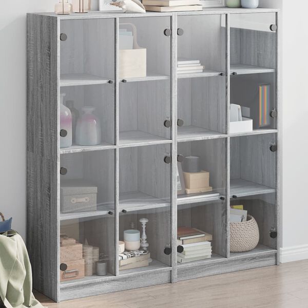 vidaXL B&uuml;cherschrank mit T&uuml;ren Grau Sonoma 136x37x142 cm Holzwerkstoff