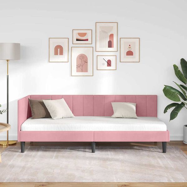 vidaXL Eckbettgestell mit Kopfteil Rosa 80 cm x 200 cm Samt