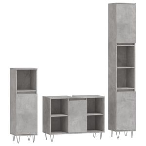vidaXL 3-tlg. Badm&ouml;bel-Set Betongrau Holzwerkstoff