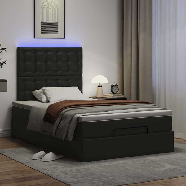 vidaXL Ottoman-Bett mit Matratze & LEDs Schwarz 120x190 cm Kunstleder
