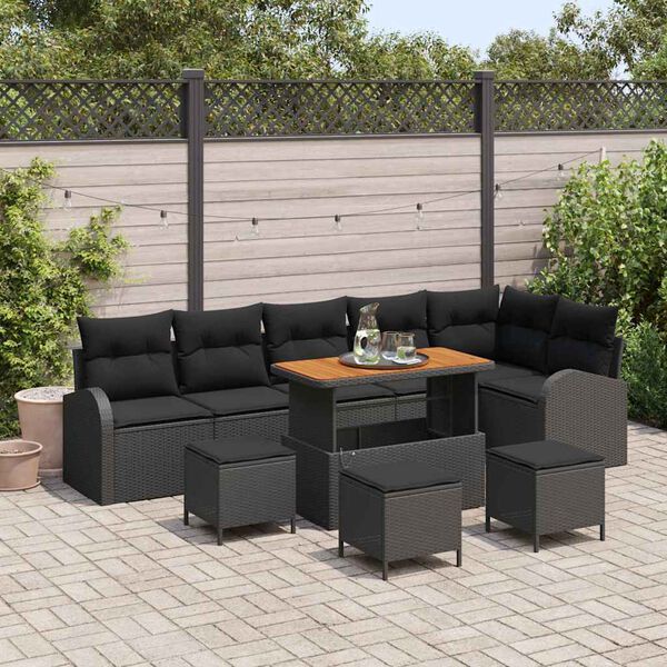 vidaXL Gartensofa-set mit Kissen 10 pcs Schwarz Poly-Rattan