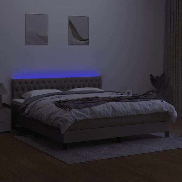 vidaXL Boxspringbett mit Matratze & LED Taupe 160x200 cm Stoff