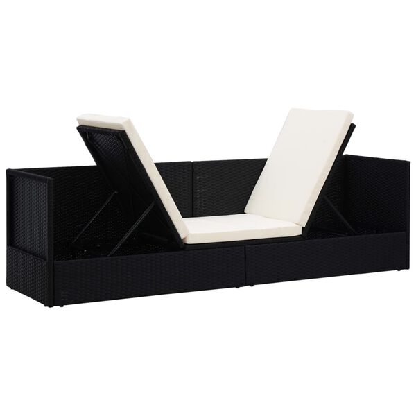 vidaXL Garten-Sofabett mit Kissen Poly Rattan Schwarz