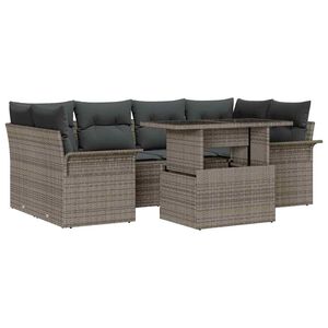 vidaXL Garten-Sofa-Set mit Kissen 7 pcs Grau Poly Rattan