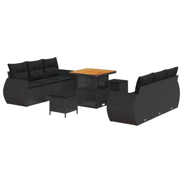 vidaXL Gartensofa-set mit Kissen mit Kissen 9 pcs Schwarz Poly-Rattan