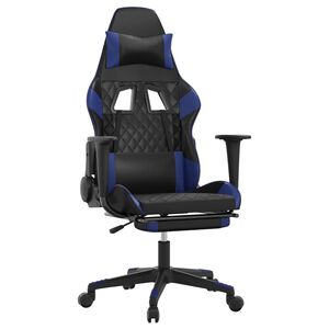 vidaXL Gaming-Stuhl mit Massage & Fu&szlig;st&uuml;tze Schwarz & Blau Kunstleder