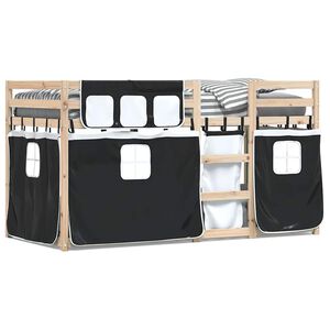vidaXL Etagenbett mit Vorh&auml;ngen Wei&szlig; & Schwarz 90x190 cm Kiefernholz