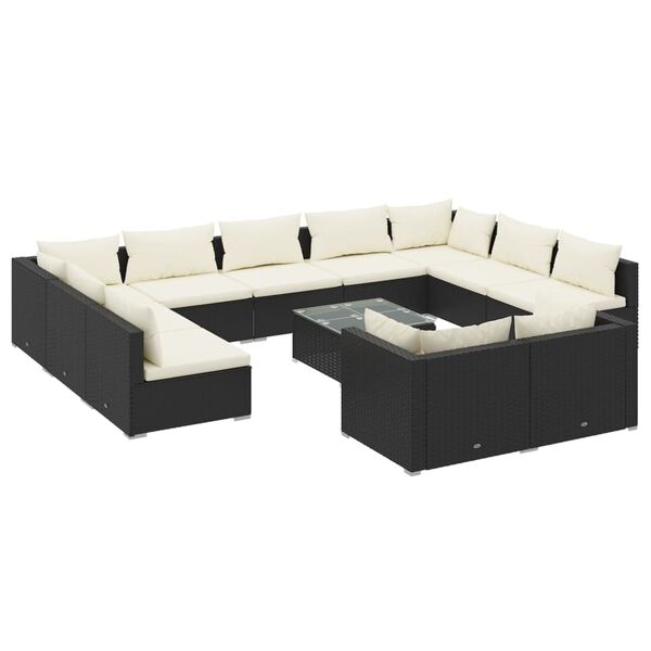vidaXL 12-tlg. Garten-Lounge-Set mit Kissen Schwarz Poly Rattan