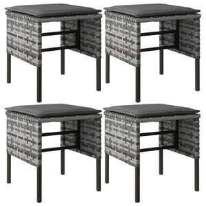 vidaXL Gartenhocker mit Kissen 4 Stk. Grau Poly Rattan