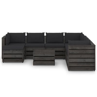 vidaXL 9-tlg. Garten-Lounge-Set mit Kissen Grau Imprägniertes Holz