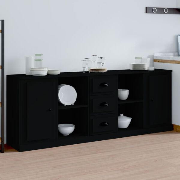 vidaXL Sideboards 3 Stk. Schwarz Holzwerkstoff