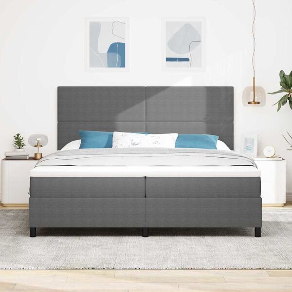 vidaXL Boxspringbett Hellgrau und Wei&szlig; 200 x 200 cm Cordstoff