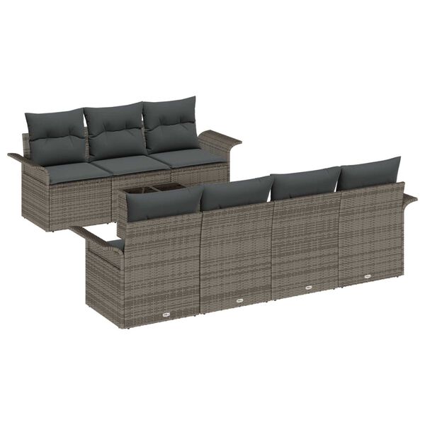 vidaXL Gartensofa-set mit Kissen 8 pcs Grau Poly-Rattan