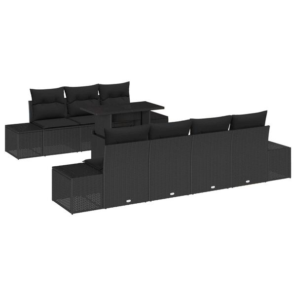 vidaXL Sofa Set mit Kissen 8 pcs Schwarz Poly-Rattan