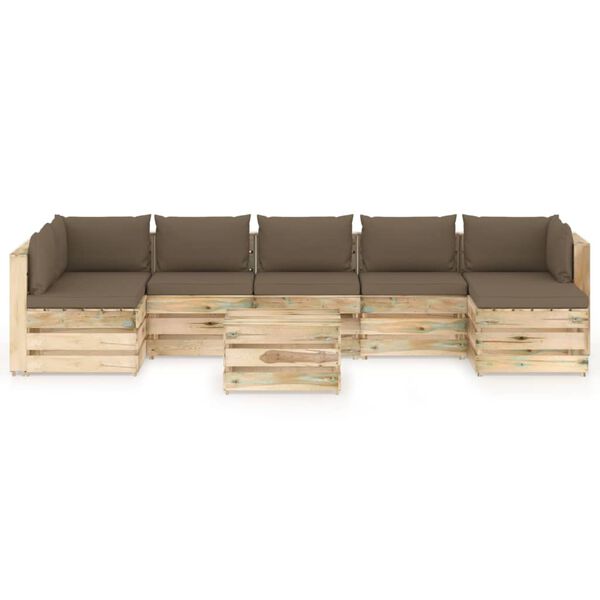 vidaXL 8-tlg. Garten-Lounge-Set mit Kissen Gr&uuml;n Impr&auml;gniertes Holz