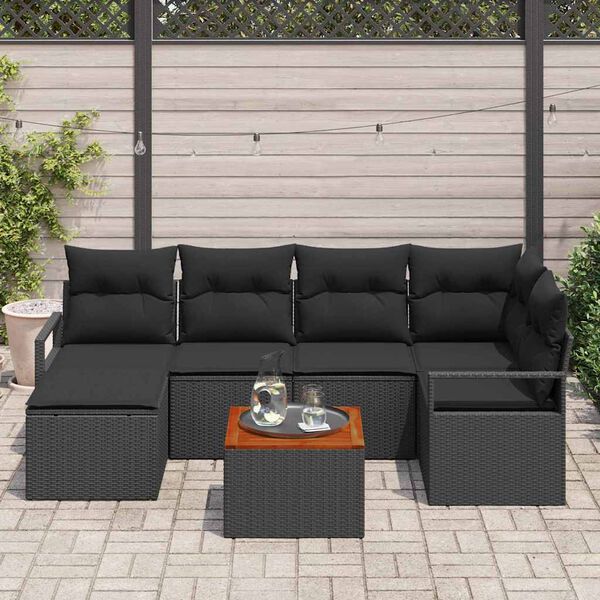 vidaXL Gartensofa-set mit Speicher 7 pcs Schwarz Poly-Rattan