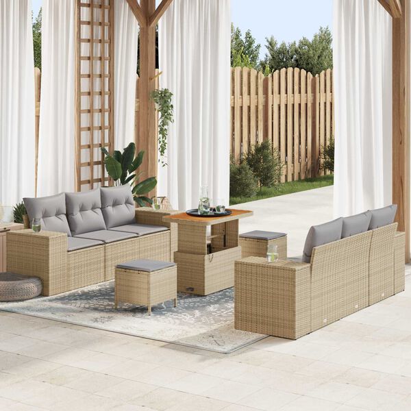 vidaXL Gartensofa-set mit Kissen 9 pcs Beige und Hellgrau Poly Rattan