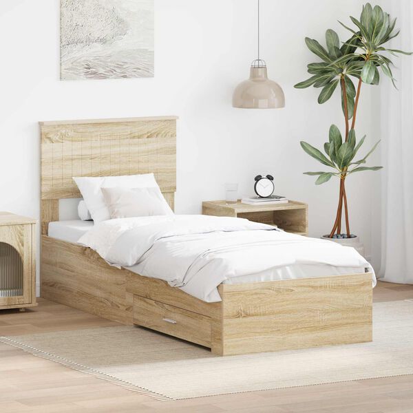 vidaXL Bettrahmen Sonoma Eiche und Silber 75 x 190 cm Holzwerkstoff