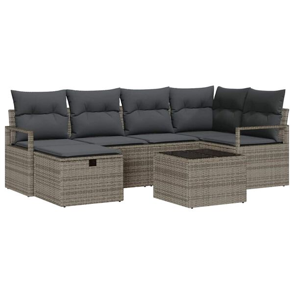 vidaXL Sofa Set mit Kissen mit Speicher Grau Poly-Rattan