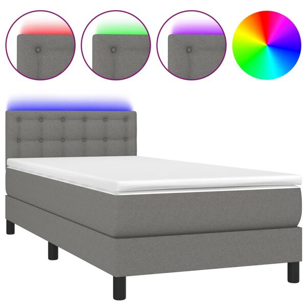 vidaXL Boxspringbett mit Matratze & LED Dunkelgrau 90x190 cm Stoff