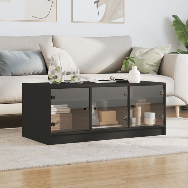 vidaXL Couchtisch mit Glastüren Schwarz 102x50x42 cm