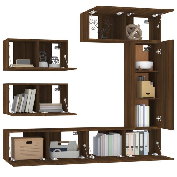 vidaXL 6-tlg. TV-Schrank-Set Braun Eichen-Optik Holzwerkstoff