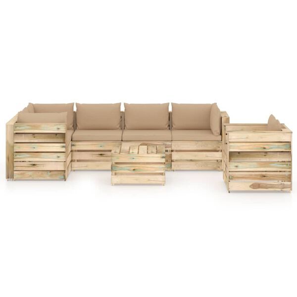 vidaXL 7-tlg. Garten-Lounge-Set mit Kissen Gr&uuml;n Impr&auml;gniertes Holz