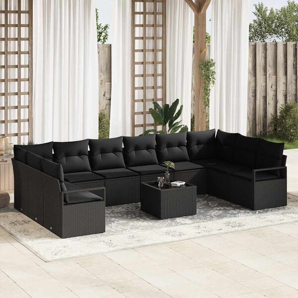 vidaXL Sofa Set mit Kissen 11 pcs Schwarz Poly Rattan