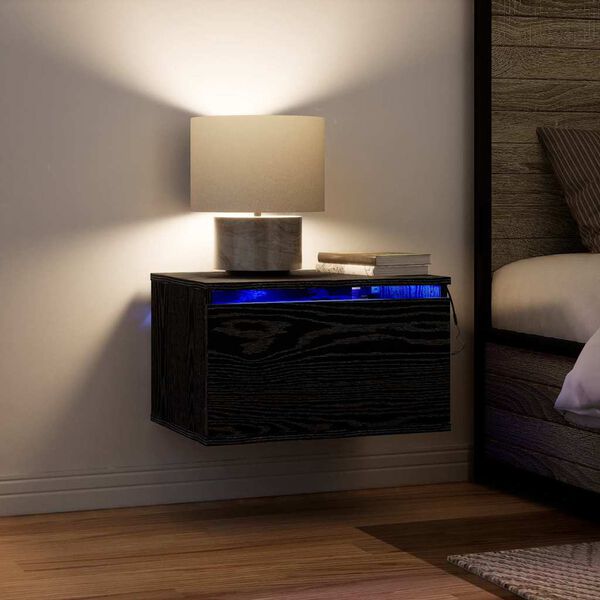 vidaXL Wandmontiertes Nachttischchen Schwarz Eichen-Optik