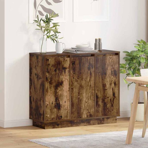 vidaXL LED-Sideboard Ger&auml;ucherte Eiche 90 x 32 x 75 cm Holzwerkstoff