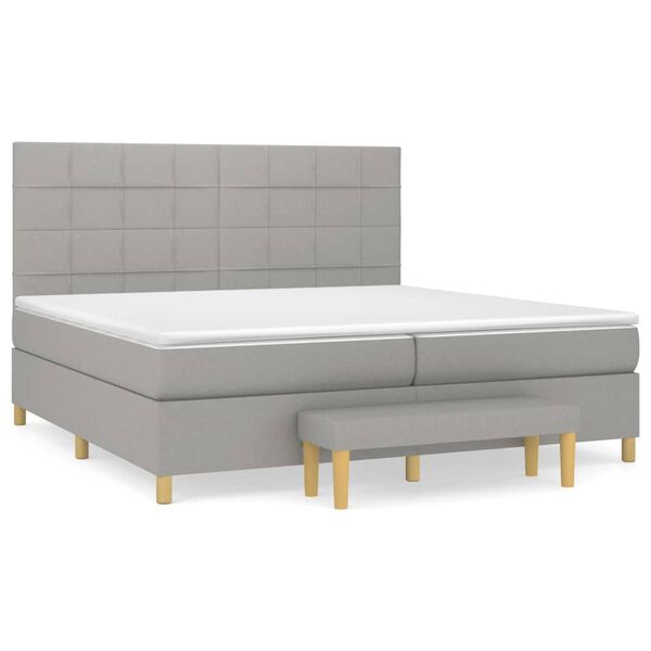 vidaXL Boxspringbett mit Matratze Hellgrau 200x200 cm Stoff