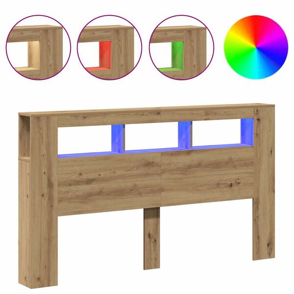 vidaXL LED-Kopfteil Artisan-Eiche 180x18,5x103,5 cm Holzwerkstoff