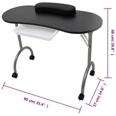Klappbarer Maniküre-Tisch mit Rollen Schwarz