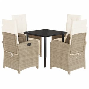 vidaXL 5-tlg. Garten-Essgruppe mit Kissen Beige Poly Rattan
