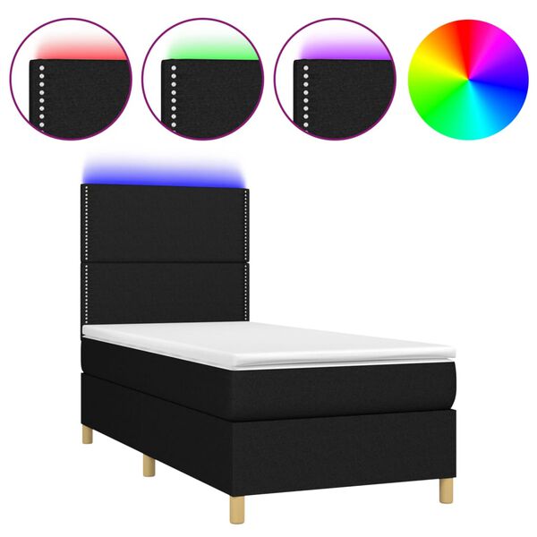 vidaXL Boxspringbett mit Matratze & LED Schwarz 90x190 cm Stoff