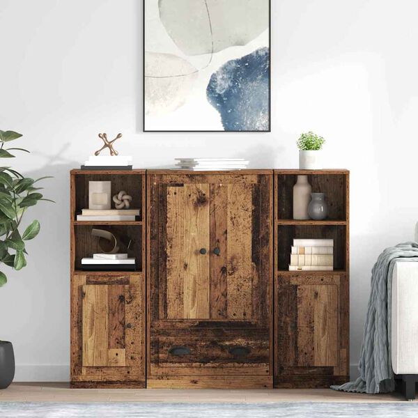 vidaXL Highboard mit Schubladen 3 pcs Altholz Holzwerkstoff