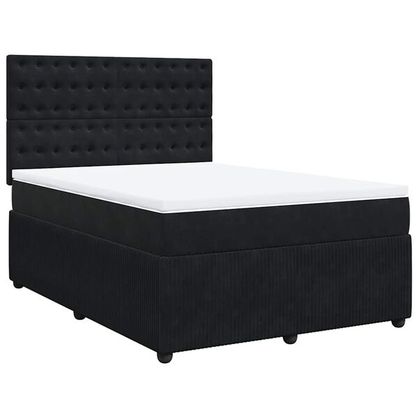 vidaXL Boxspringbett mit Matratze Schwarz 140x200 cm Samt